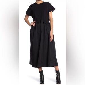 Melloday mixed media short sleeve black midi dress M